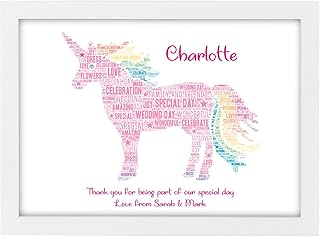 Personalised Bridesmaid Flower Girl Maid of Honour Unicorn Wedding Party Unicorn Gifts - Perfect for Bridesmaids, Flower Girl, Maid of Honour - A5 A4 Framed Prints
