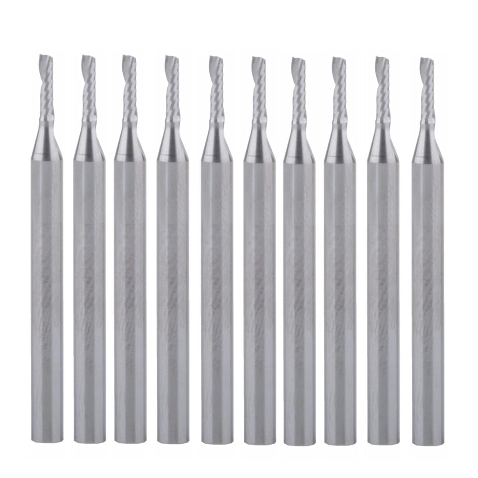 HYUJNAFZR 10pcs 3.1751.56MM Single Flute Carbide End Milling Bits Tungsten Carbide Spiral End Mills CNC Router Bit for Aluminum Acrylic PVC MDF Plastic