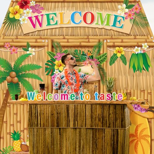 Image of VitalCozy 4 Pcs Hawaiian Party Decorations Aloha Door Covers Summer Tropical Aloha Luau Backdrop Hanging Banner Porch Sign for Indoor Outdoor Decorations Summer Birthday Party Photo Backdrop