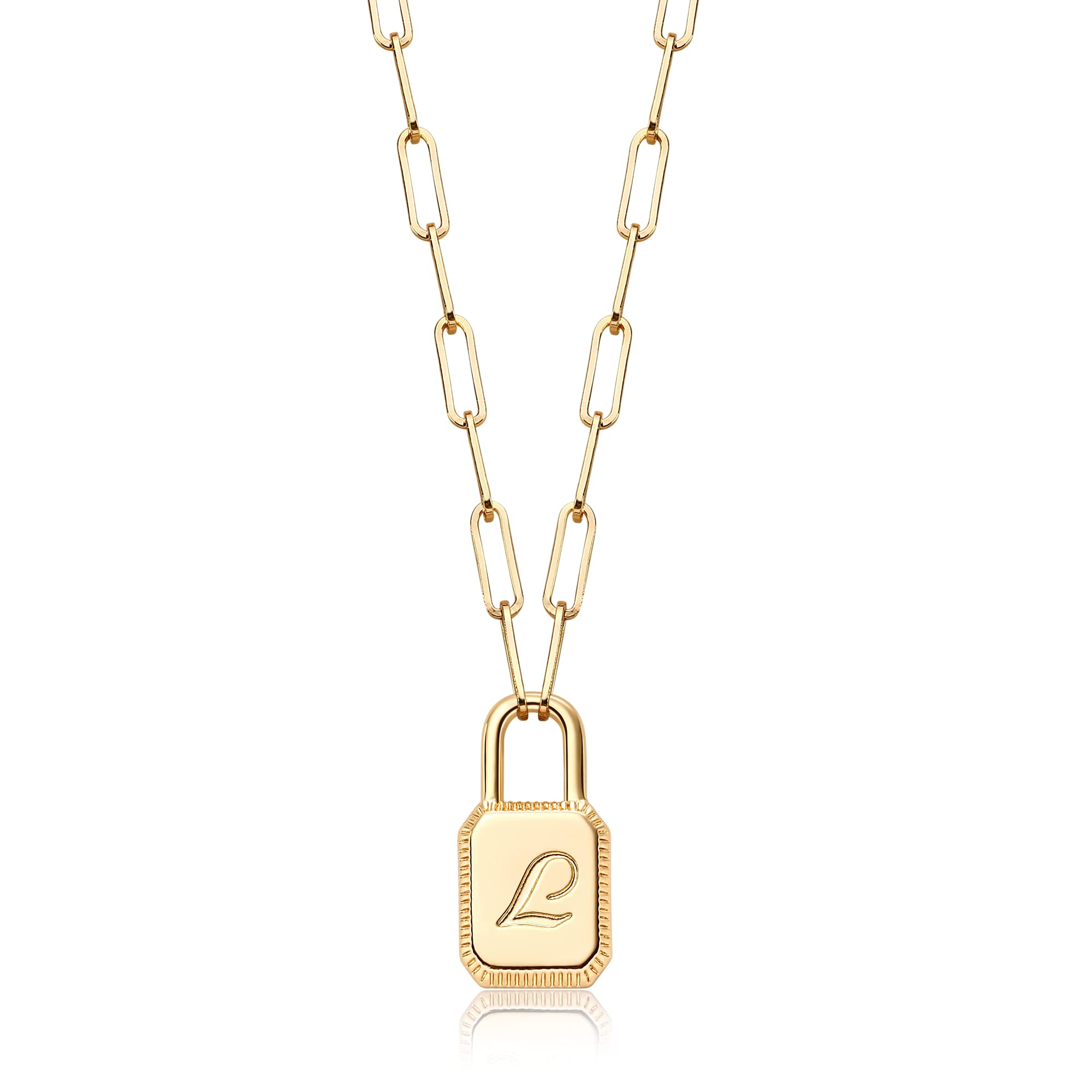MTMYLock Initial Necklaces,14K Gold Plated Adjustable Paperclip Chain Dainty Lock Necklace Personalized Engraved Letter Lock Pendant Necklace for Women Girls Jewelry Gifts