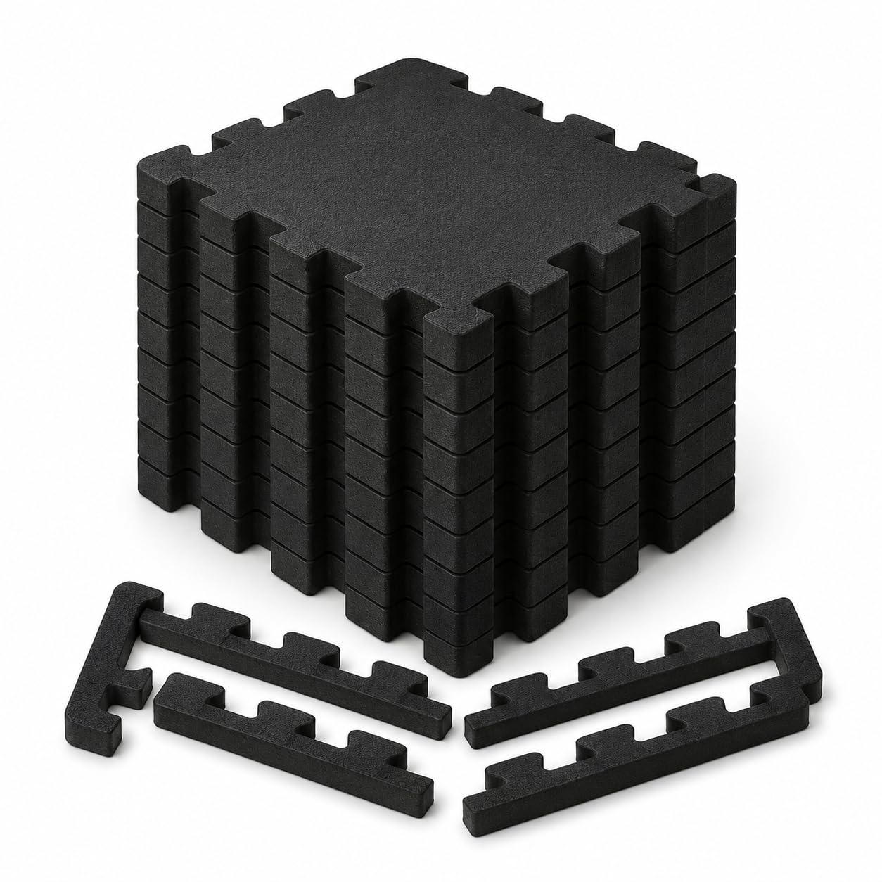 EVA Interlocking Foam Floor Mats Non-Slip Exercise & Yoga Flooring Tiles 30x30cmx1cm Soft Puzzle Gym Mats for Home Gym, Playroom, Martial Arts & Fitness (18, Black, With Border)