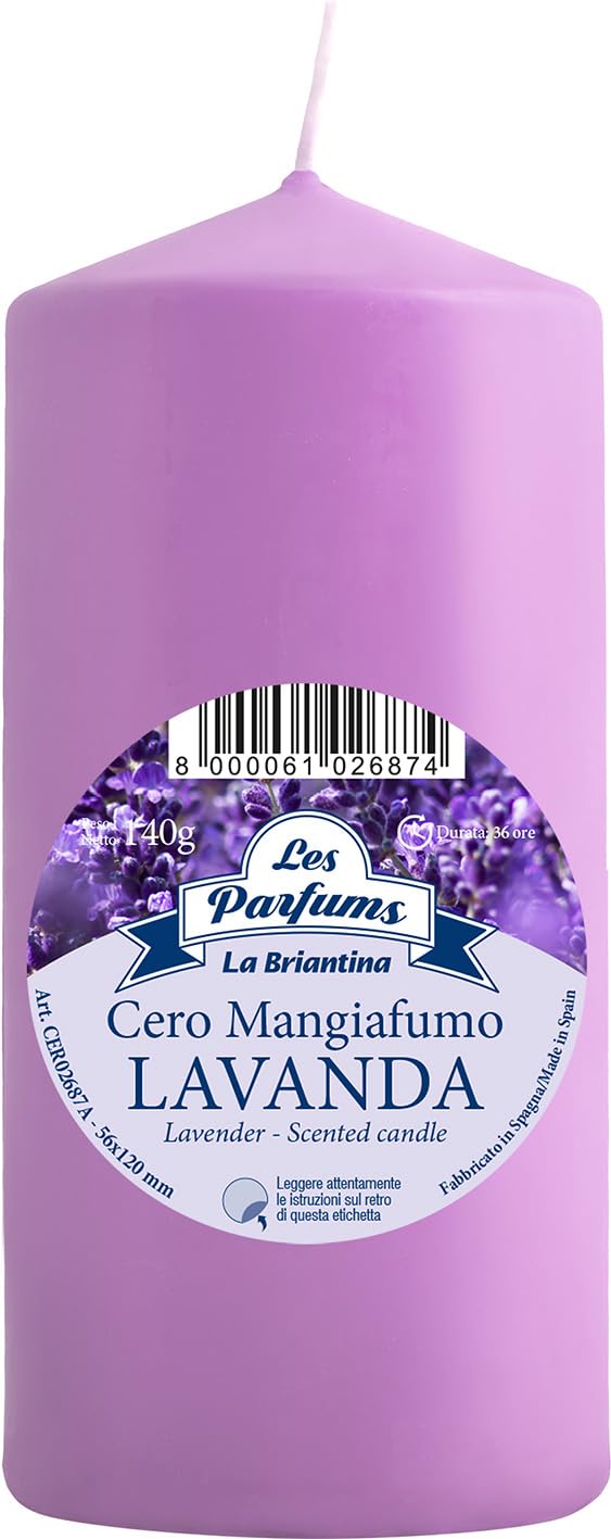 La Briantina Candela Profumata Mangiafumo, Durata 75 Ore, 13x6 cm, Lilla, Profumo di Lavanda