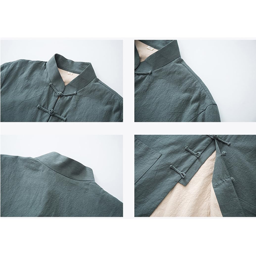 MENS Martial Arts Kung Fu Giacca Sciolta Abito Da Tangami Abiti Tradizionali Cinesi, Abiti Da Kung Fu a Manica Lunga Uniforme Di Meditazione Zen Tai Chi Abiti blue1-7XL