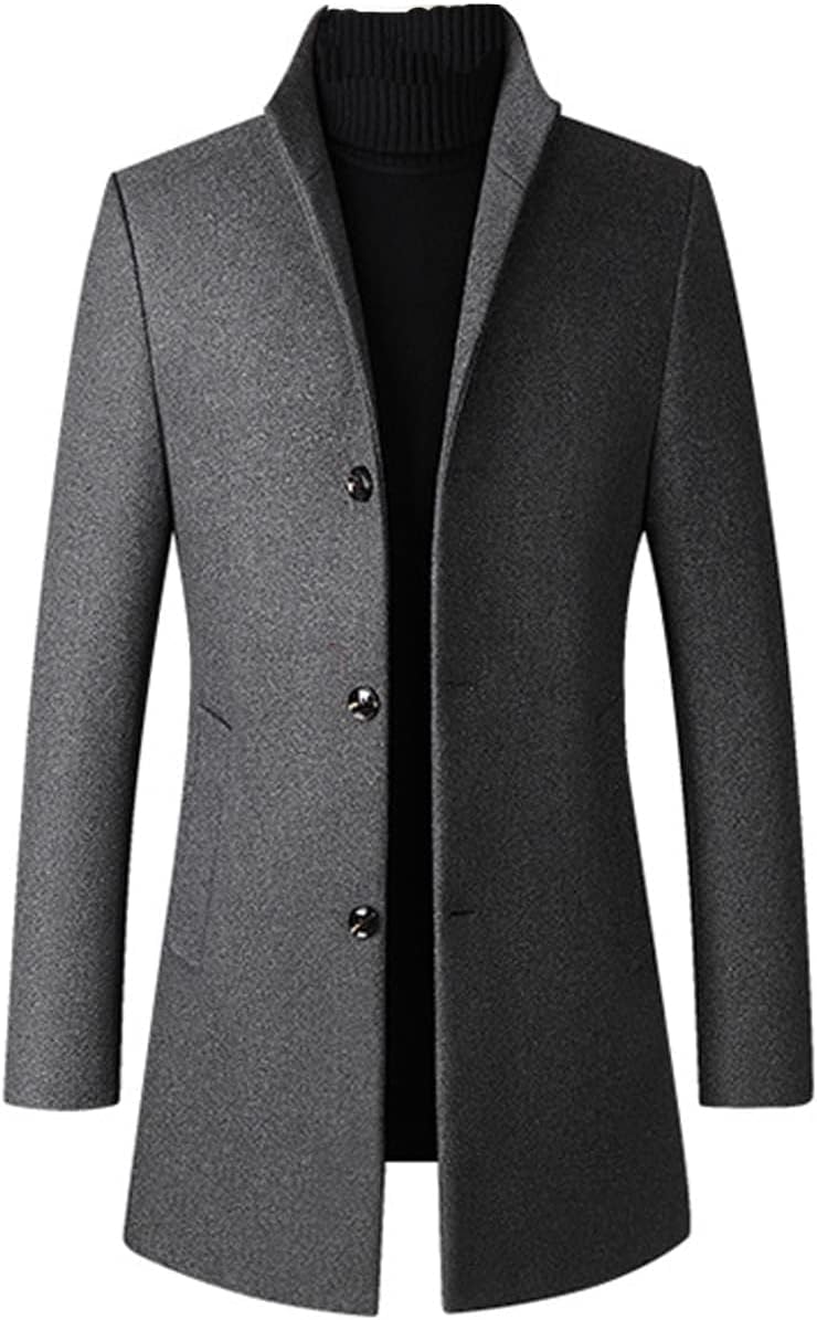 Lavnis Men's Winter Trench Coat Wool Blend Pea Coat Slim Fit Single Breasted Topcoat Business Dowm Jacket