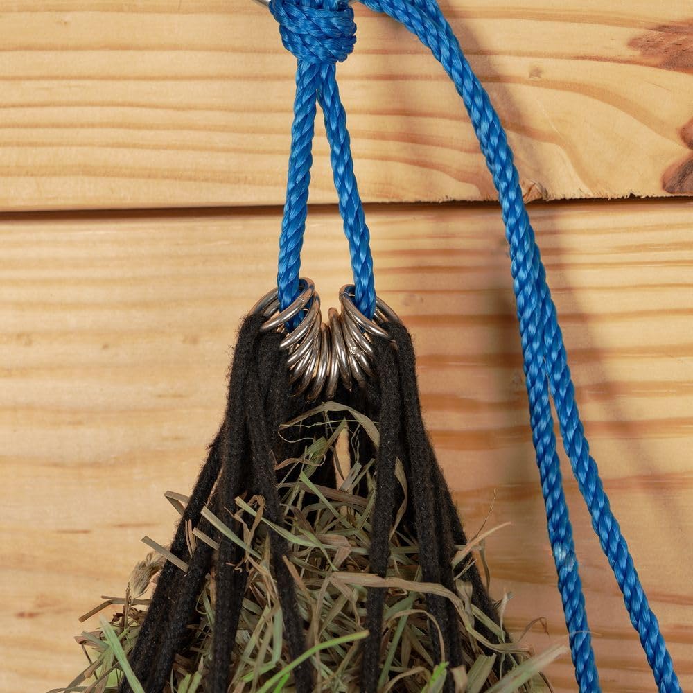 Schneiders 2" Slow Feed Cotton Rope Hay Net for Horses | Durable & Comfortable Feeding Solution | Holds 3 Flakes | Soft Cotton Rope with O-Rings for Easy Closing | Color Black