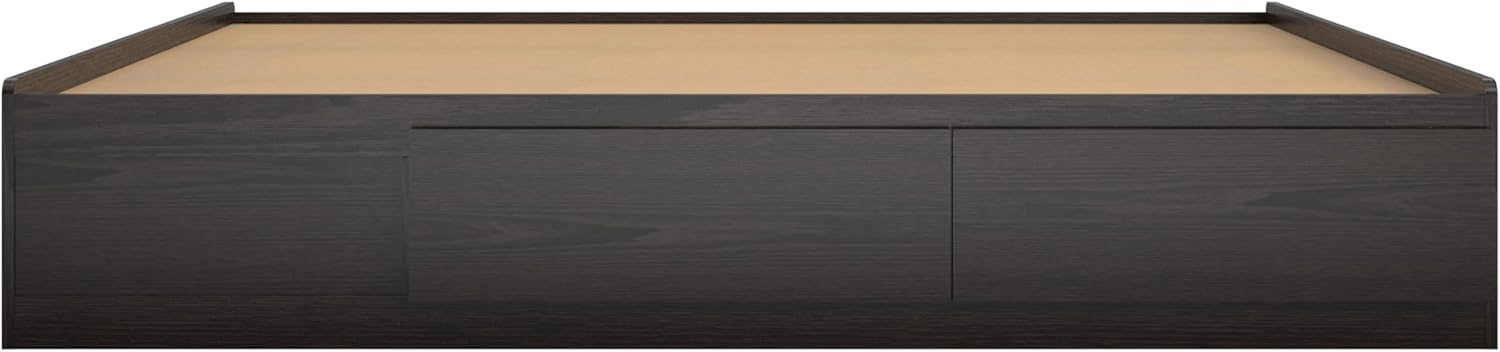 Detailní záběr view of an open drawer on the Ameriwood Home Full Platform Bed, showing the interior storage space.