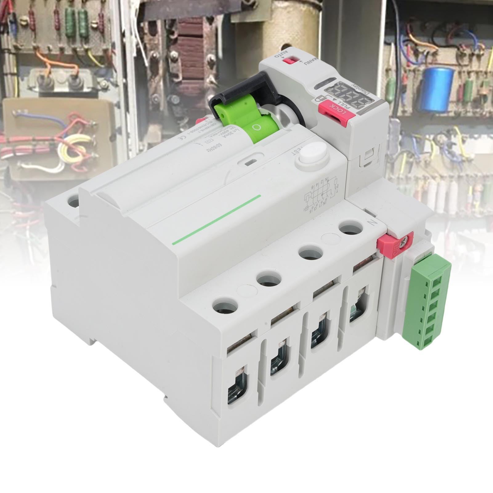 Jenngaoo Interruttore differenziale automatico con riarmo, Interruttore magnetotermico 4 poli display digitale protezione sovracorrente, RCD RCCB 40A 230V per impianti fotovoltaici (40A)