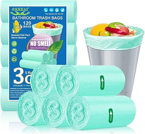 OKKEAI 120 bolsas de basura Smal de 3 galones (10 litros), bolsas de basura para baño, cocina, oficina, color verde claro, ajuste de 10 litros, 2,3