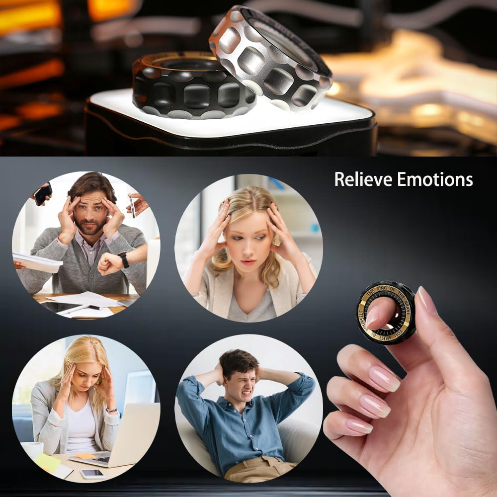Spinner 2026 pour soulager le stress – Anneaux magnétiques avec sons rotatifs et antidérapant, jouet en acier inoxydable pour adultes, pour le travail, les études, l'attente (noir)