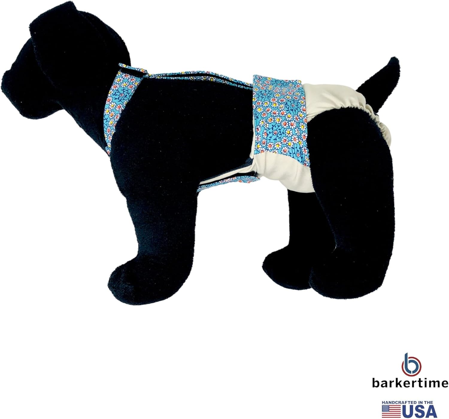 Light Blue Daisy Flower on Frosty Cream Dog Diaper Overall, S, Without Tail Hole - Made in USA