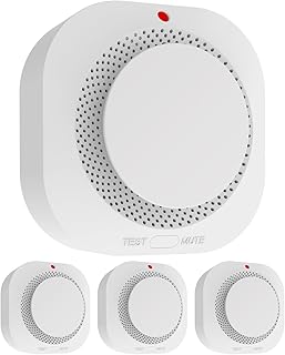 Smoke Detector, Battery-Powered Fire Alarm with LED Indicator, Portable Smoke Alarm for Home Kitchen Bedroom Safety, 4 Packs