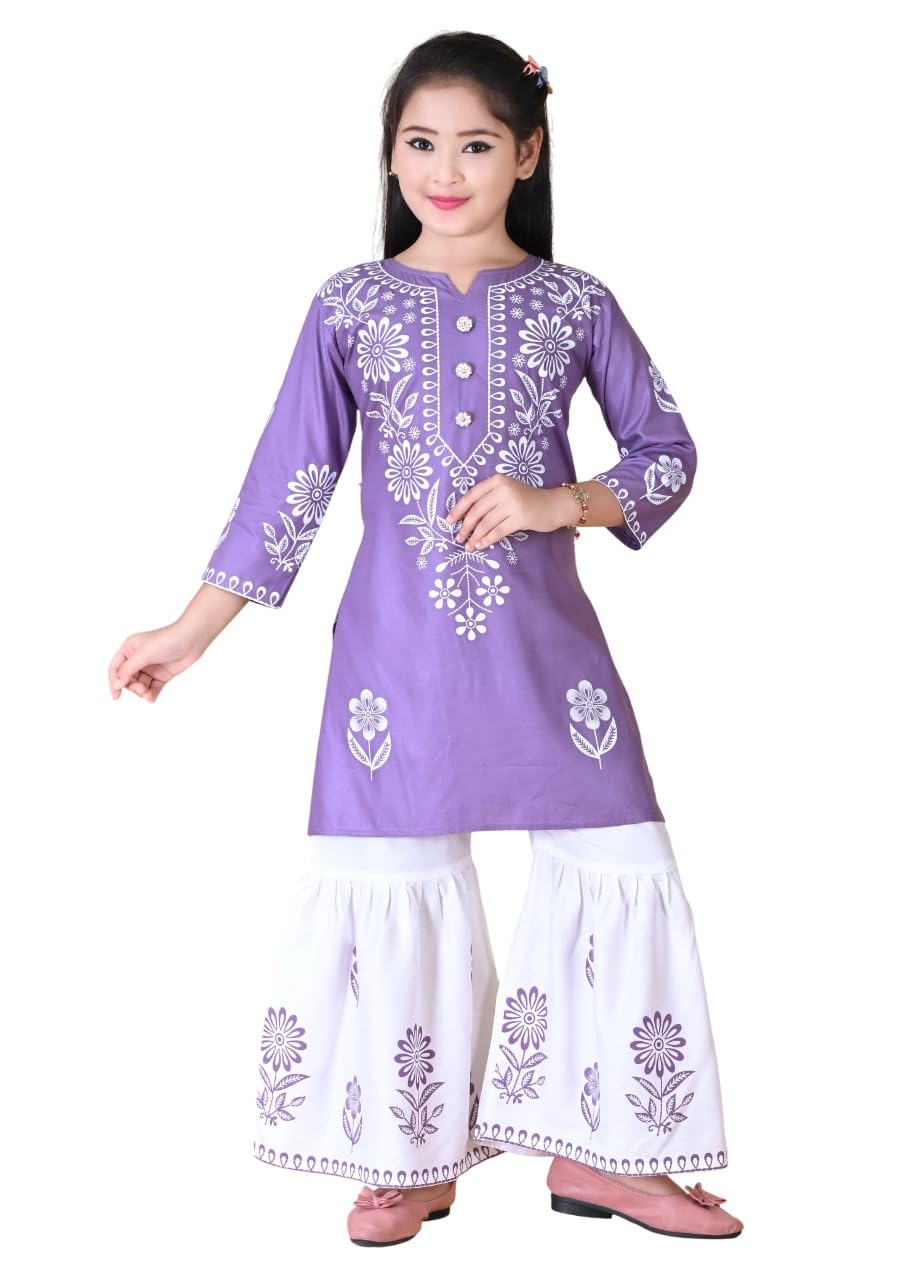 Women's Traditional Floral Embroidered Cotton Kurti and Palazzo Set, Dark Green and White, Regular Fit, Long Sleeve, Ethnic Wear, 2 Piece-image-49