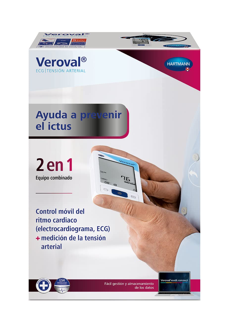 VEROVAL Tensiómetro de Brazo Digital con Monitor de ECG Portátil, Medidor de Tensión Arterial, Detecta Hipertensión y Arritmias, Talla Universal 22-42cm