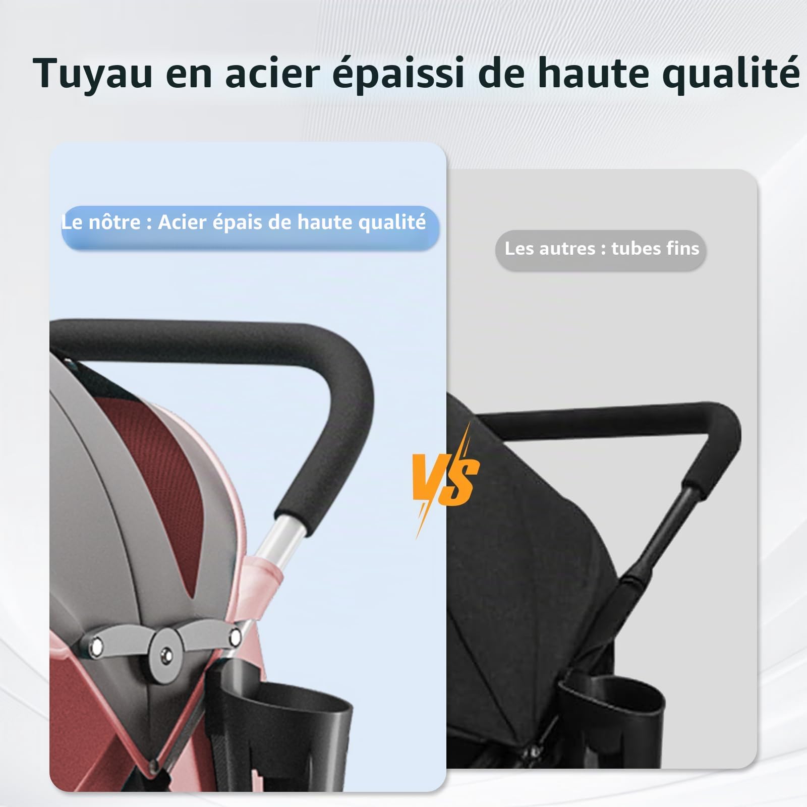 Poussette 2 en 1 pliable, légère et pratique, avec capote et ceinture de sécurité Assise et allongée, roues en mousse EVA résistantes Rose