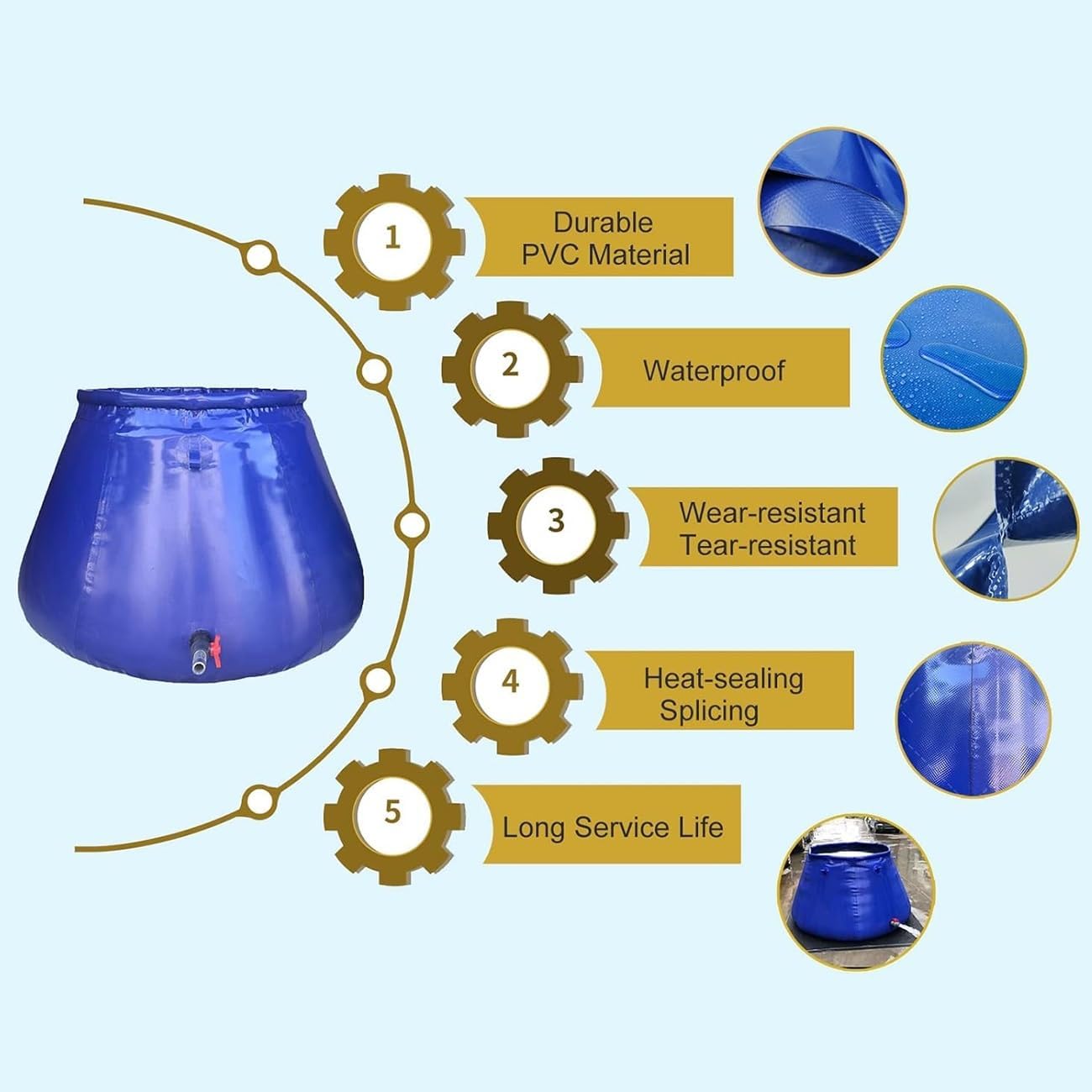 Collapsible Rain Barrel, Portable PVC Water Storage Tank, Large Capacity Water Storage Bladder Foldable Rainwater Bag，Large Capacity PVC Water Reservoir with Faucet(200 L/53 Gal)