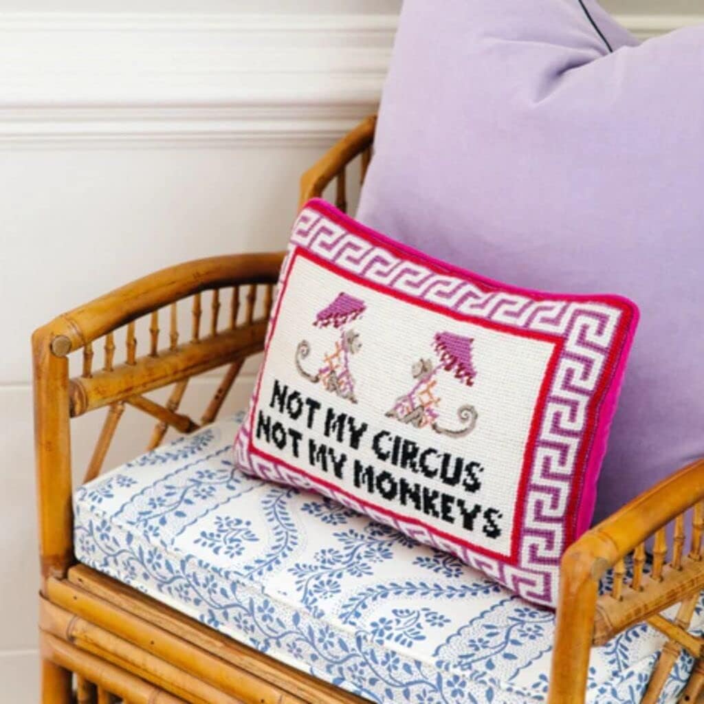 FURBISH Needlepoint Decorative Throw Pillow - Not My Circus Not My Monkeys, Small Embroidered Accent Pillow for Bed, Chair, Couch, Sofa, Eclectic Home Decor, 10" x 14" - Image 2