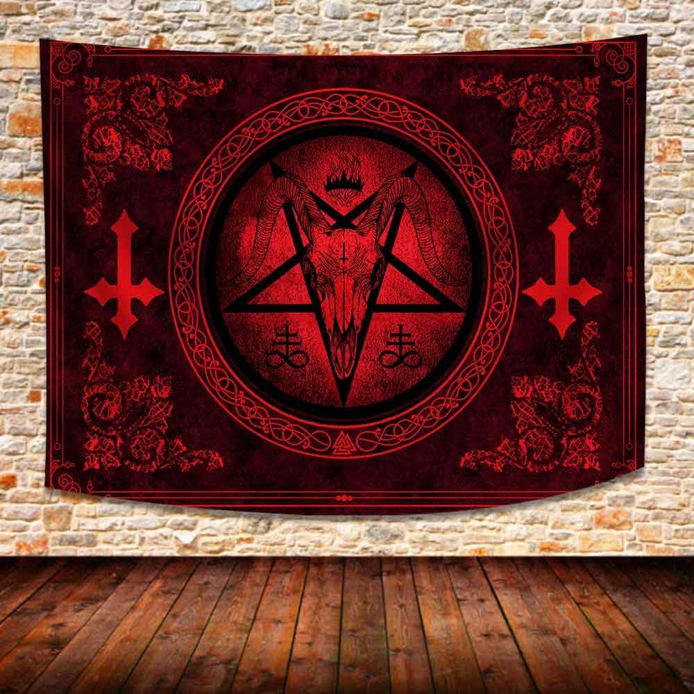 SHRAPHY Goat Head Pentagram Tapestry 80x60 Gothic Devil Demon Satanic Mysterious Hippie Wall Hanging for Living Room GTXTUH384