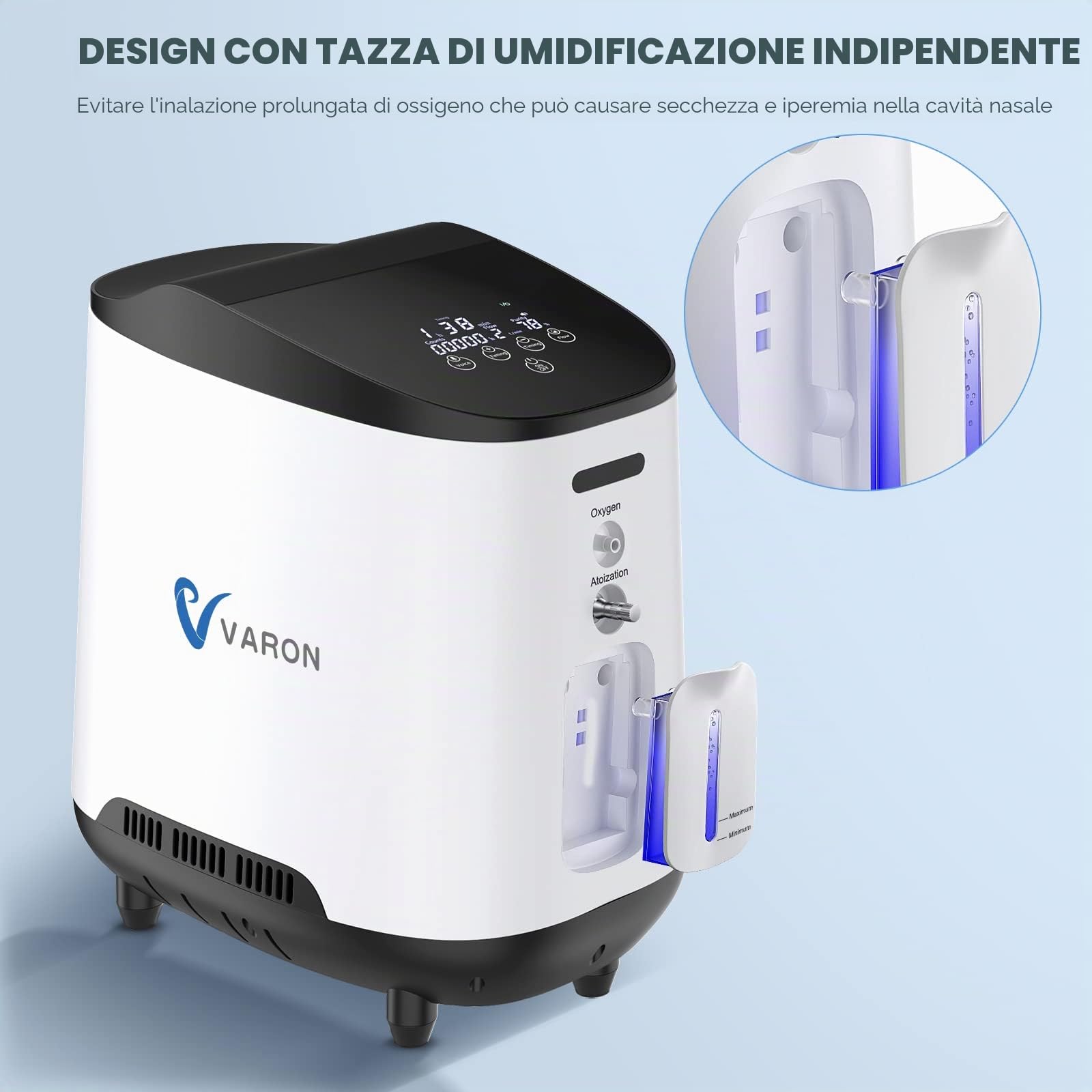 Concentratore di ossigeno per casa, concentrazione regolabile 1-7 l/min, Concentratore di ossigeno portatile, dispositivo di ossigeno silenzioso per casa, concentratore di ossigeno con batteria
