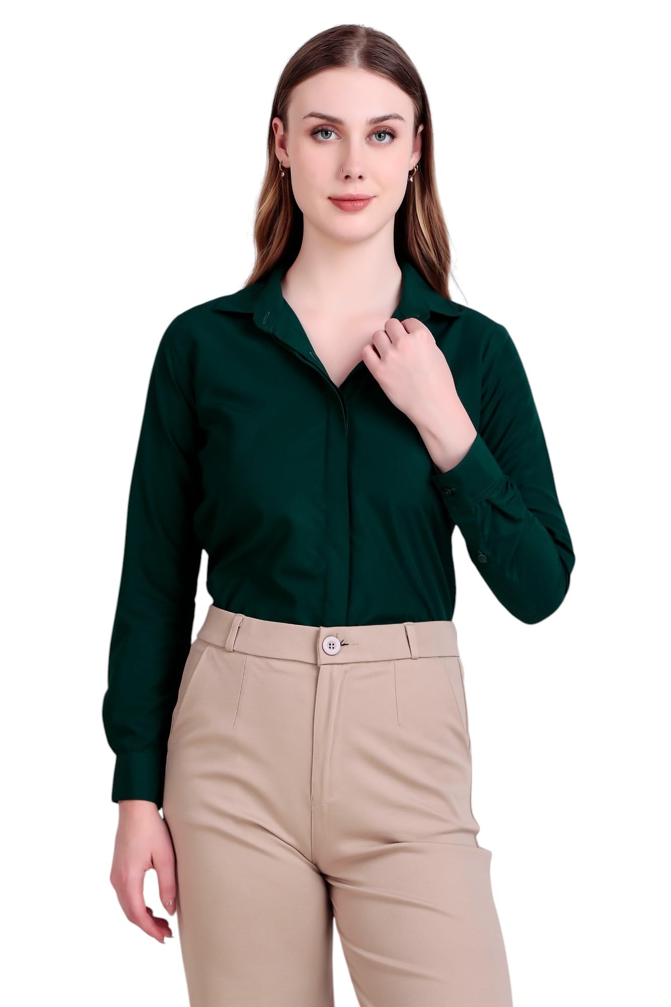 Rare Rabbit Women's Regular Fit Solid Spread Collar Full Sleeve Rich Cotton Opaque Formal Shirt in neutral