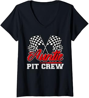 Womens Auntie Pit Crew Funny Hosting Car Race Family Matching V-Neck T-Shirt