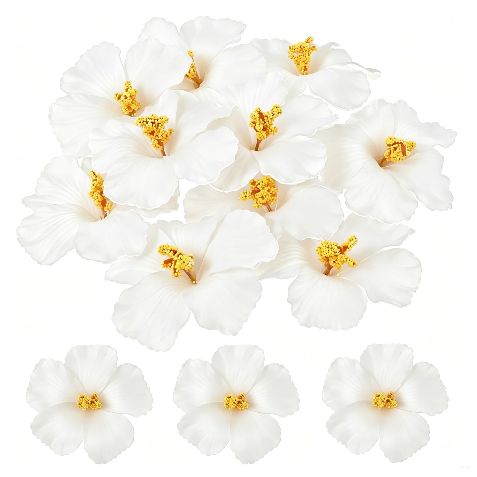ZhuiFengAA 30PCS Faux Flowers, Flowers Party Summer Party DIY Foam Hibiscus Flower, for Tabletop Decoration Favors Supplies (No Clip)(White)