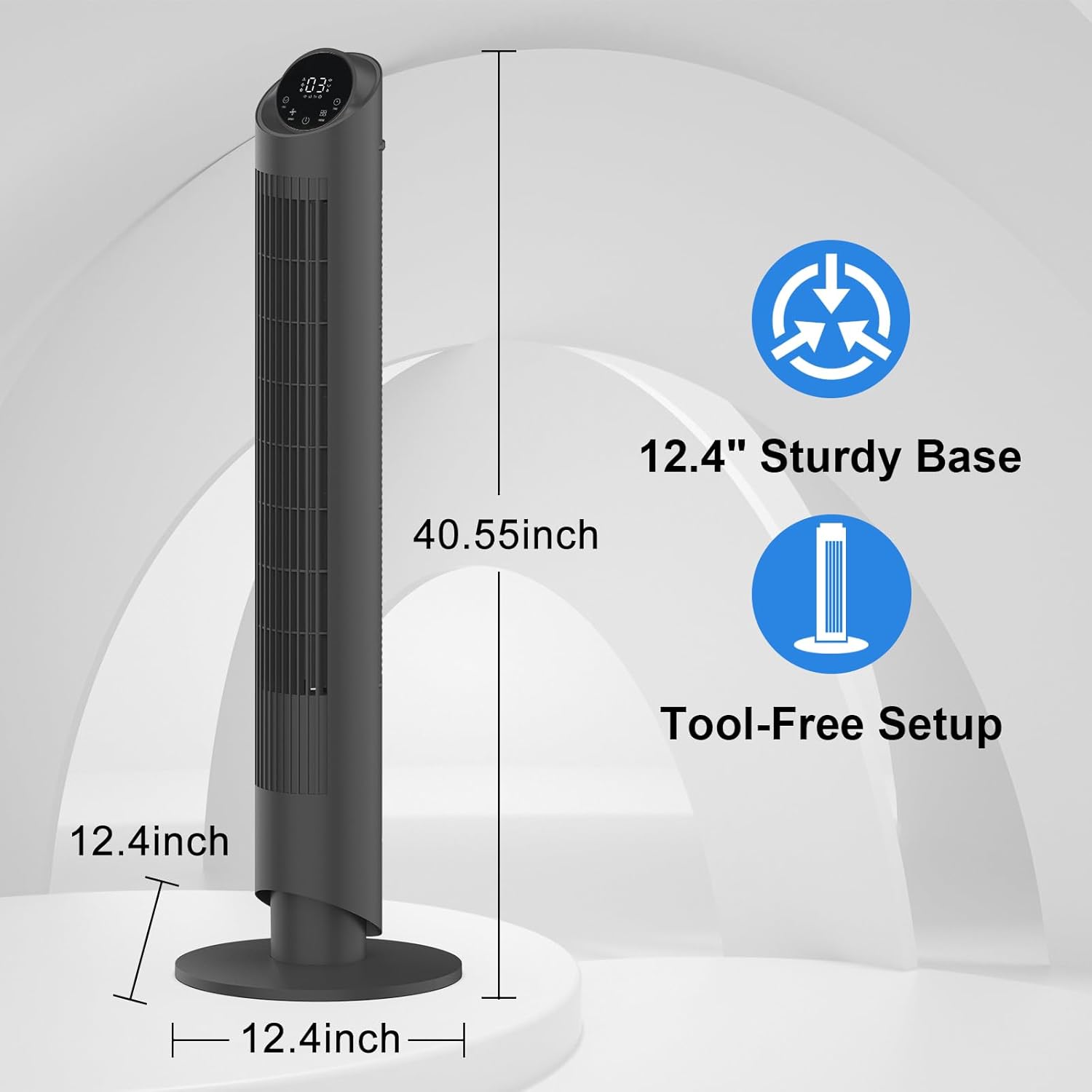 hykolity 40'' Tower Fan for Bedroom, 90° Oscillating Standing Fan, 28dB Ultra Quiet, 26ft/s Velocity Bladeless Floor Fan with 3 Speeds & 4 Modes, 12H Timer for Living Room, Home, Office, Black