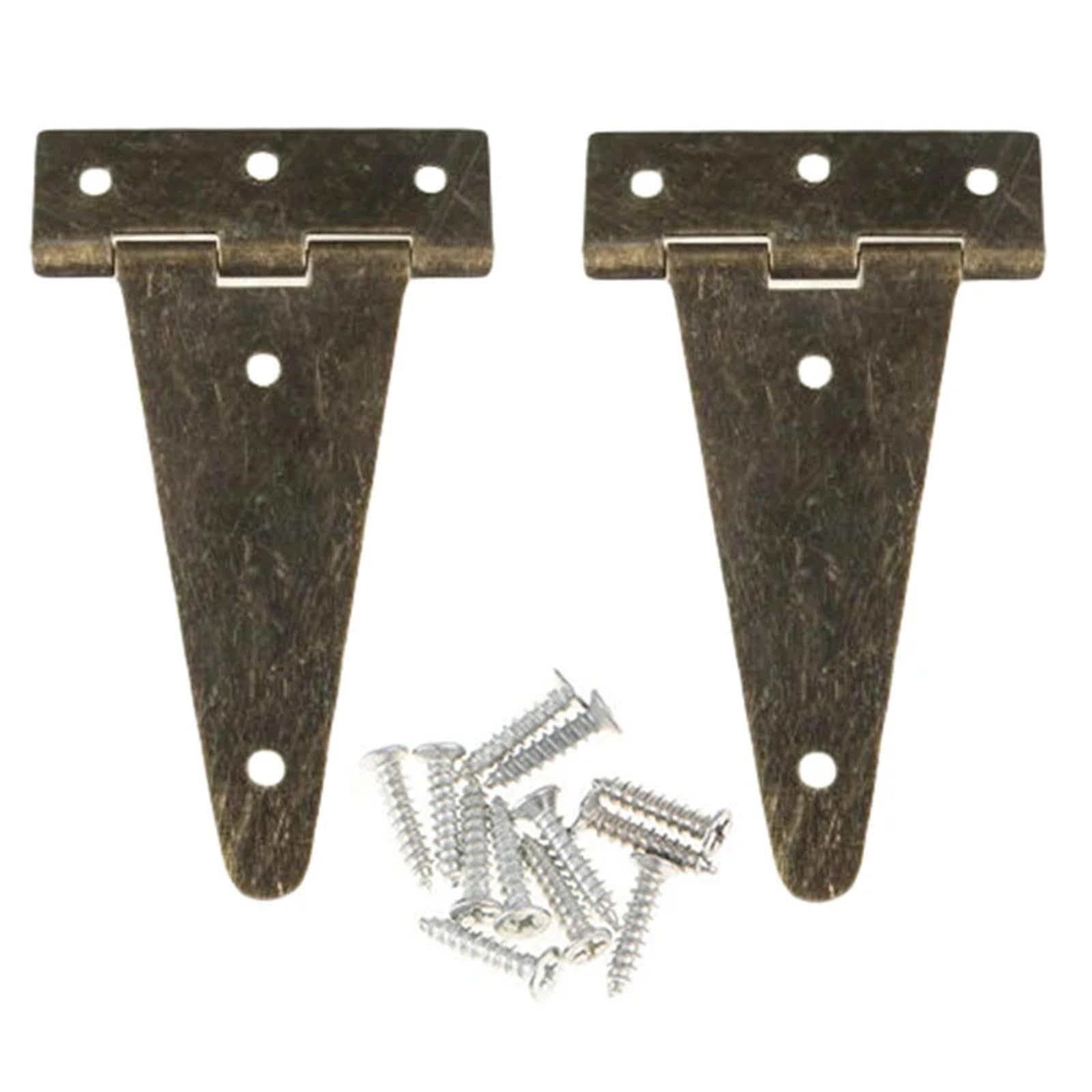 Charnière en T plate et lourde en acier avec vis pour boîte en bois et meuble, lot de 2
