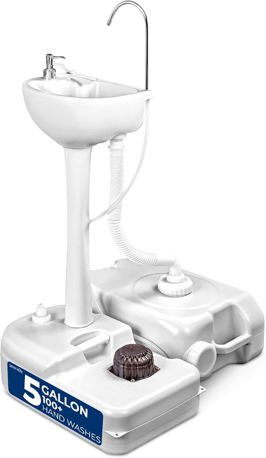 SereneLife Portable Hand Washing Station, 100+ Hand Washes, Hands-Free Foot Pump, Soap Dispenser, and Drain Hose, Ideal for Outdoor Events, Camping, Boating and Worksites