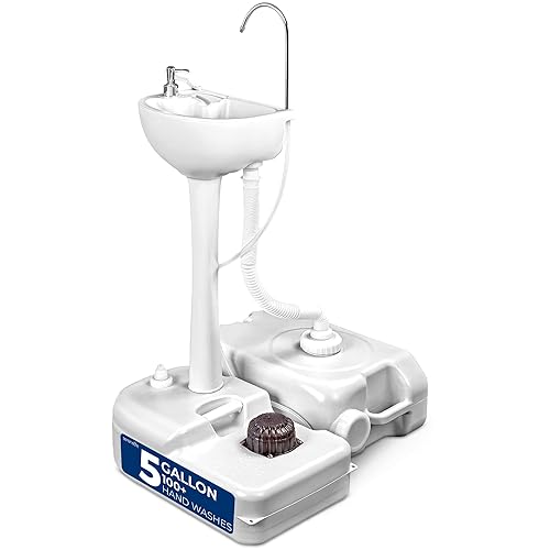 SereneLife Portable Camping Sink – Hand Washing Station with Foot Pump, 17L Fresh Water Tank, 24L Waste Tank, Soap Dispenser, Rolling Wheels & Quick Assembly for RV, Outdoor Events & Job Sites