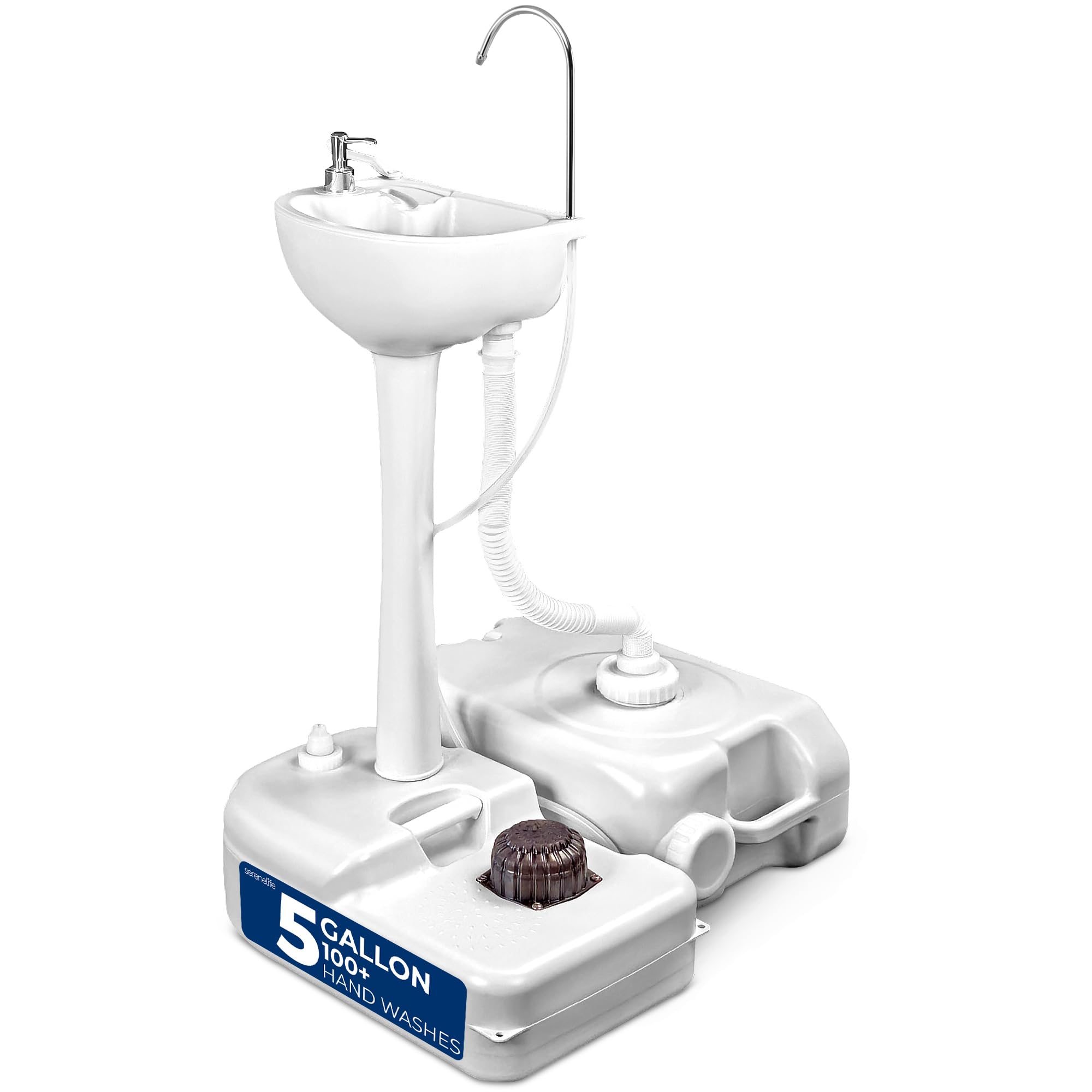 SereneLife Portable Camping Sink with 5 Gallon Water Tank, 6.4 Gallon Waste Tank, Hands-Free Foot Pump, Soap Dispenser & Towel Holder – Perfect for Camping, Worksites, Outdoors
