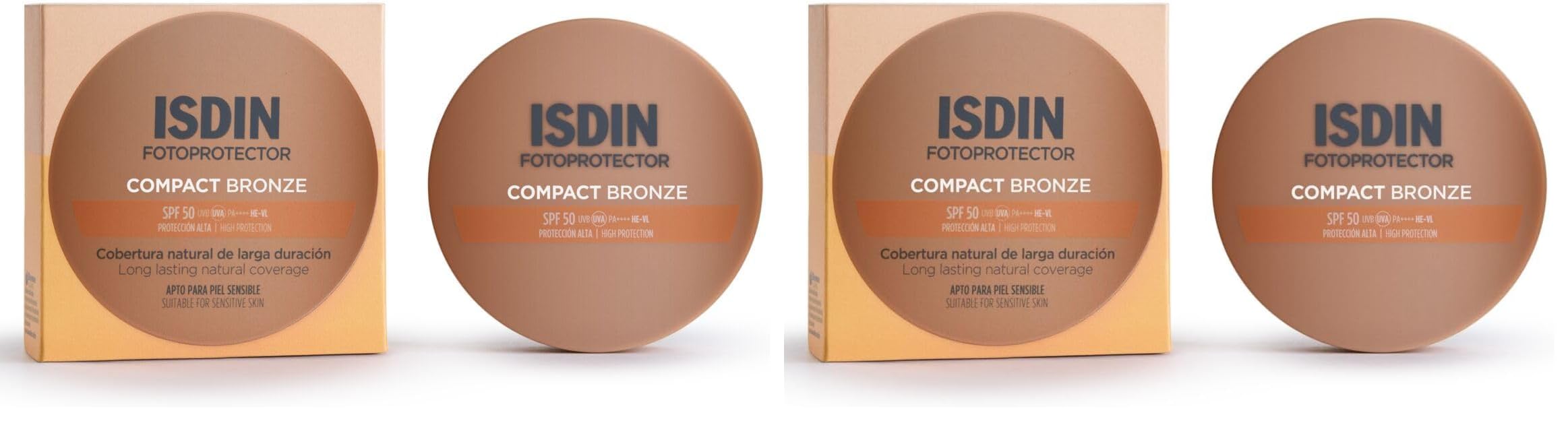 ISDIN Compact Bronze SPF 50 (10 g) | Protection Solaire Visage Compacte | Texture Légère à Absorption Immédiate (Lot de 2)