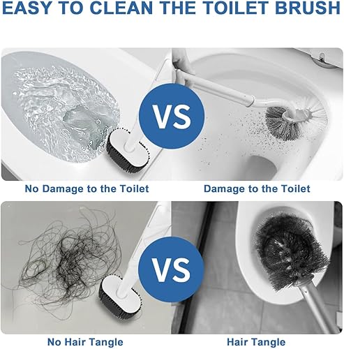 Miniatura 3 de Lefree Juego de 2 escobillas de inodoro y soporte, cepillo de inodoro con soporte ventilado, cepillo de silicona para baño, de pie y montado en la