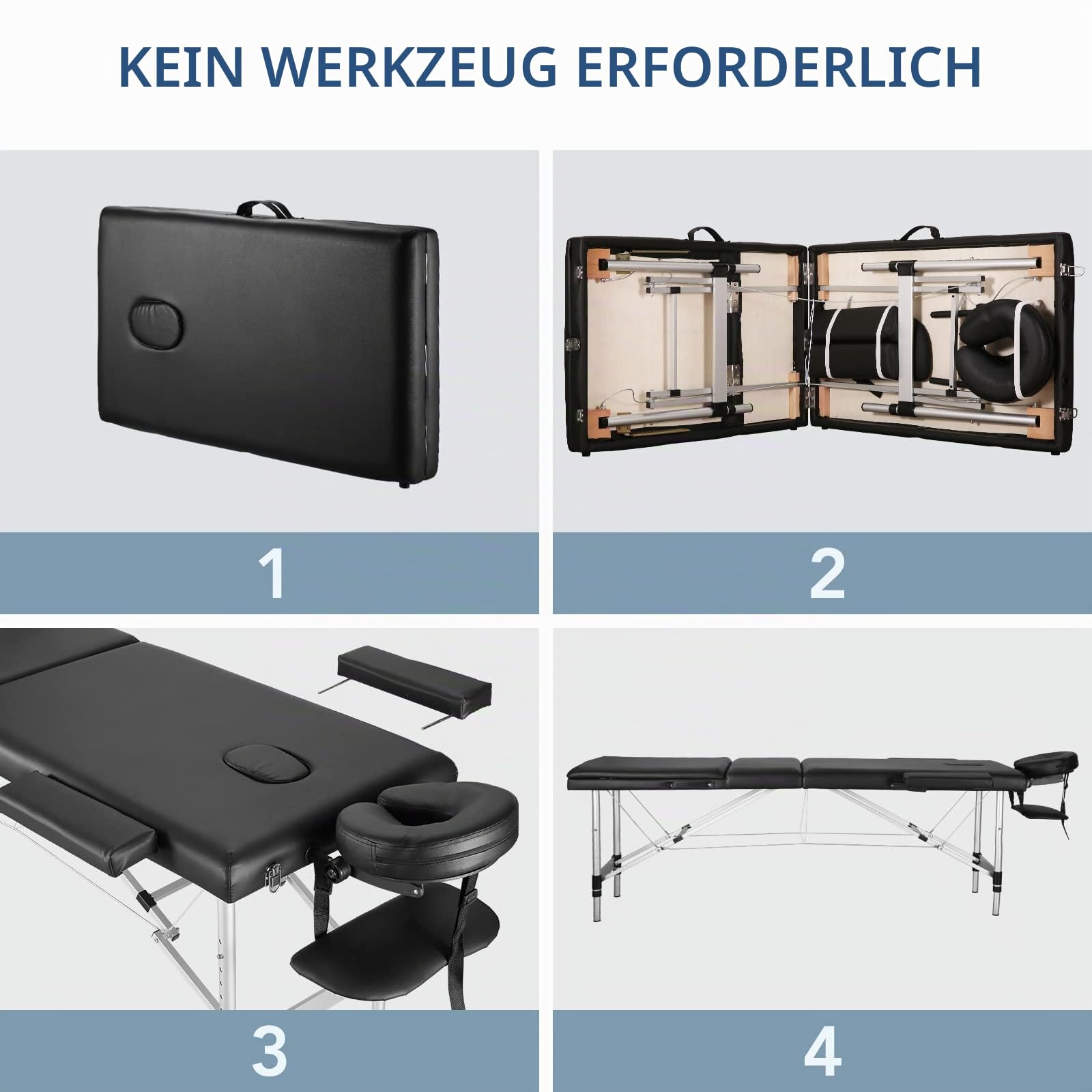 Careboda Mobile Massageliege Klappbar 3 Zone, Höhenverstellbare Massagebank Aluminium mit Kopfstütze & Armlehnen und Tragtasche, Massagetisch für Kosmetik, Spa, Salon, Tattoo