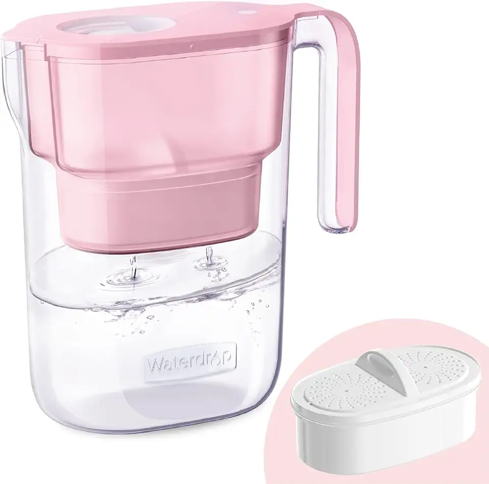 Waterdrop 200-Gallon Long-Life Elfin 7-Cup Water Filter Pitcher with 1 Filter, NSF Certified, 5X Times Lifetime, Reduces PFAS, PFOA/PFOS, Chlorine, BPA Free, Pink