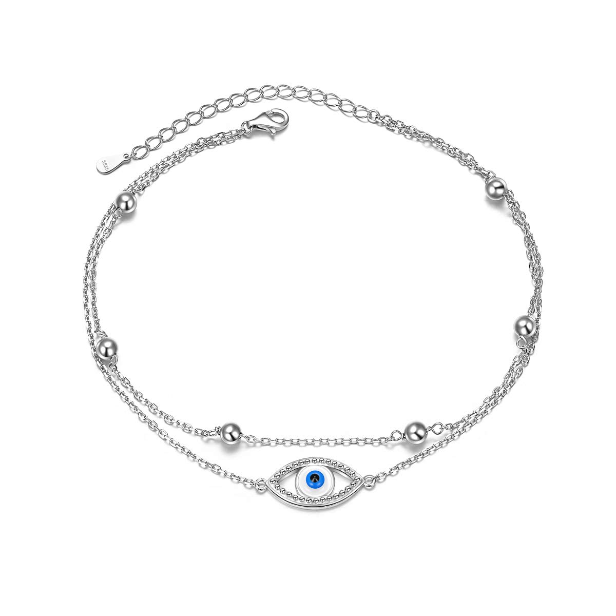 Cavigliera in argento sterling 925, con ciondoli a forma di occhio di Allah e mano di Fatima/farfalla/croce/nodo celtico/cuore, per donne e ragazze, regolabile, 22,8-25,4-28 cm, Argento sterling,