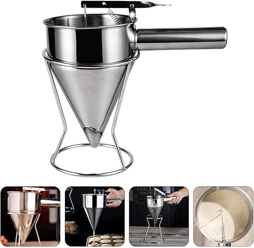 Miniatura 7 de DOITOOL - Dispensador de embudo de acero inoxidable con soporte, dispensador de embudo para hornear Takoyaki, panqueque y magdalena, bola de pulpo