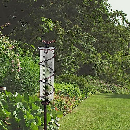 Voihamy Regenmesser Die Niederschlag Aufzeichnen - Garten Regenmesser Wetterstation Glas Messbecher - 7 Zoll Spiral Metall Glas Regenmesser Mit Großer Kapazität - Exquisite Kleine Vogelfigur – Bild 3