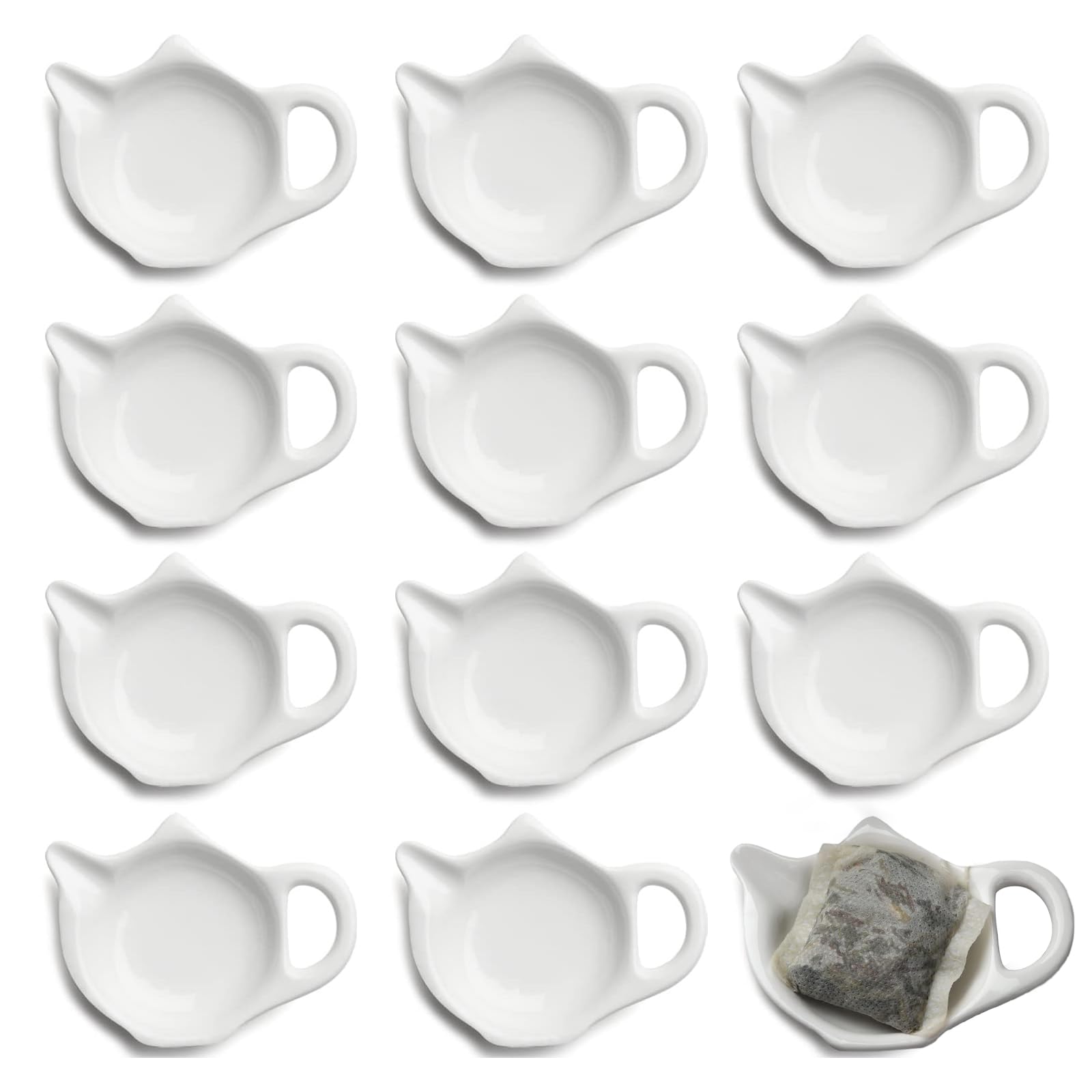 Ceramic Tea Bag Coaster Tea Bag Holder Set of 12 for Used Tea Bag Teapot Shaped Tea Bag Saucers - Keep Your Tea Time Tidy and Organized, White