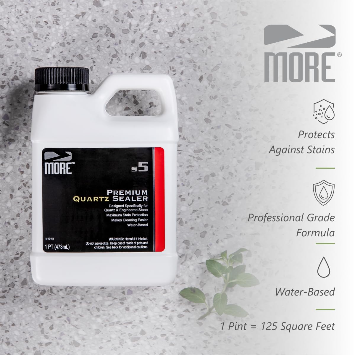 More Premium Quartz Sealer - Water-Based Surface Sealer - for Indoor & Outdoor Quartzite Counters, Floors, Walls, Furniture - Protects Against Oil, Water-Based Stains - Unscented - Pint (16 oz)