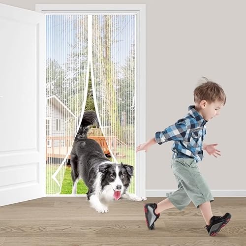 Miniatura 3 de Pantalla magnética para puerta de 32 x 80 pulgadas, tamaño de la pantalla 34 x 81 pulgadas, manos libres autosellante, marco completo de cinta