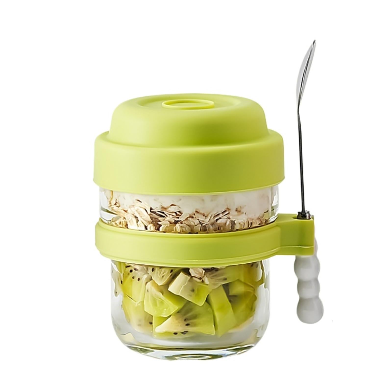 AMULONG Sweet Jars Apothecary 2 Pack Overnight Oats Glass Jars With Lid Spoon For Nut Fruit Salad Jars for Crafting(Grün)