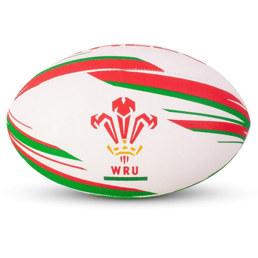 Wales Rugby Officially Licensed Ball - Durable Synthetic Rubber, Red, Green & White Rugby Ball - Licensed Size 5 Rugby Ball with Pebbled Surface, Latex Bladder