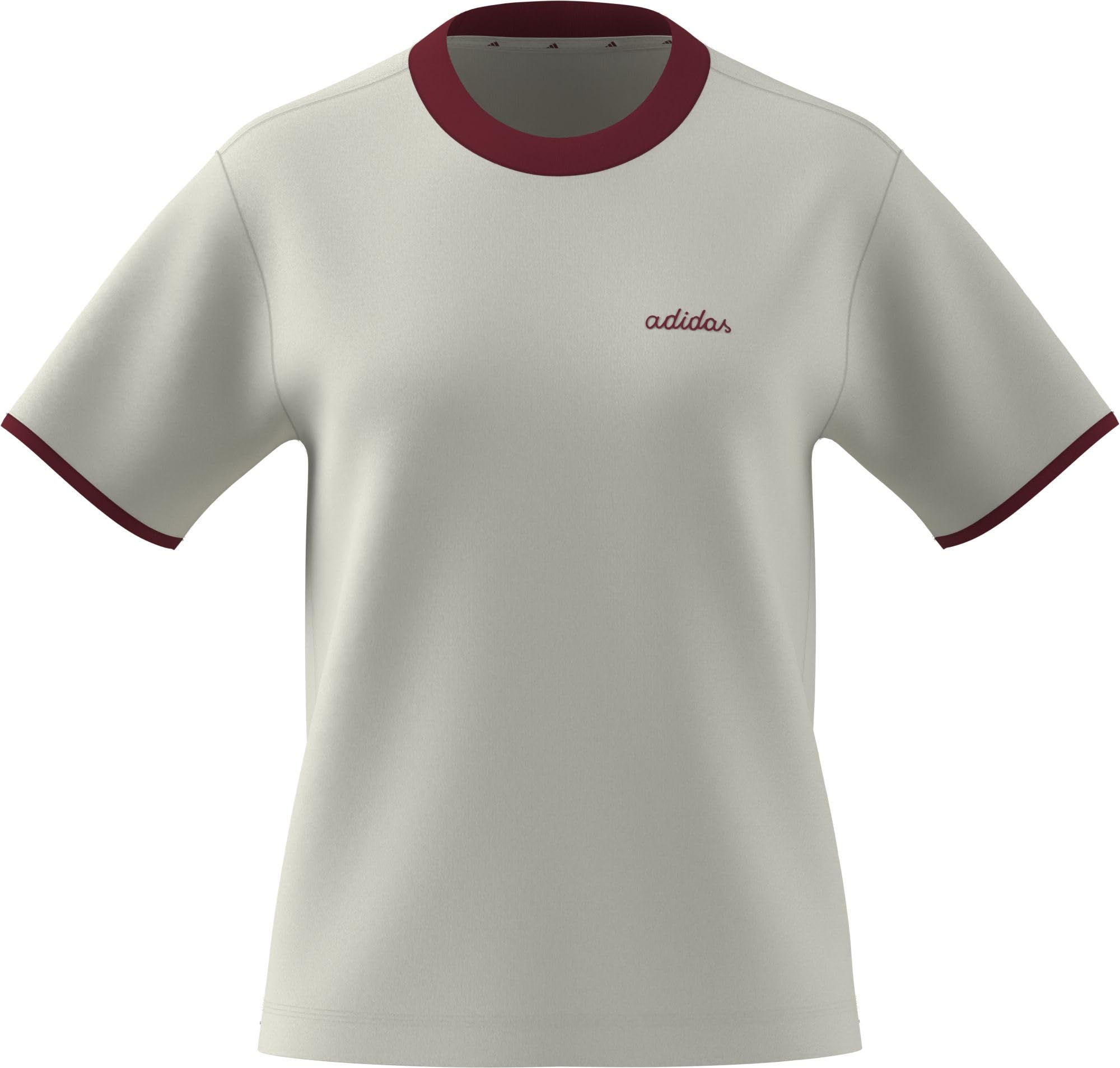 adidas Women's Seasonal Essentials Colorpop T-Shirt with Embroidered Graphic, Off White/Active Maroon, XXL