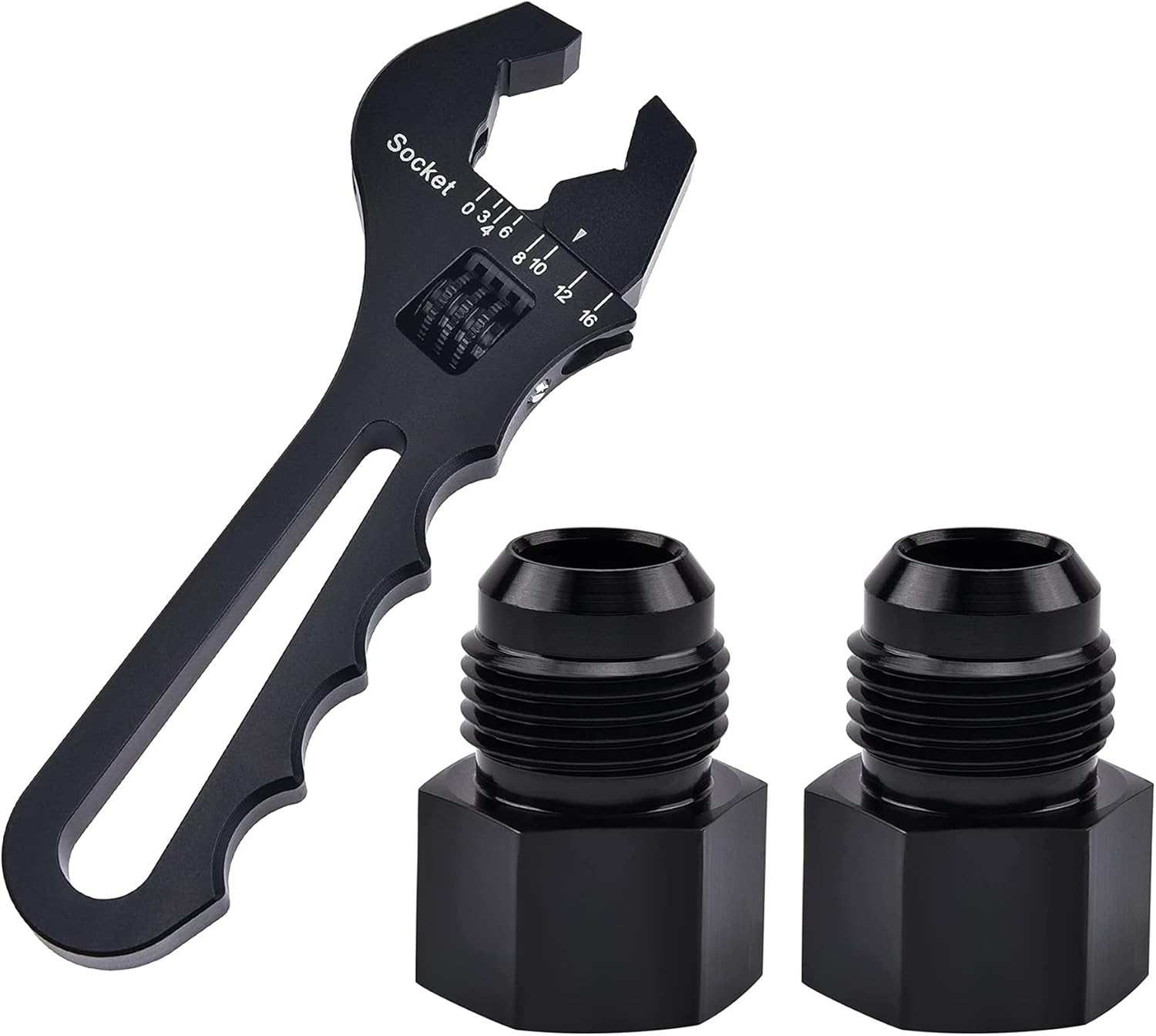 EVIL ENERGY 8AN Male to 1/8 NPT Female Fitting 2PCS Bundle with Adjustable 3AN-16AN Wrench Aluminum Black