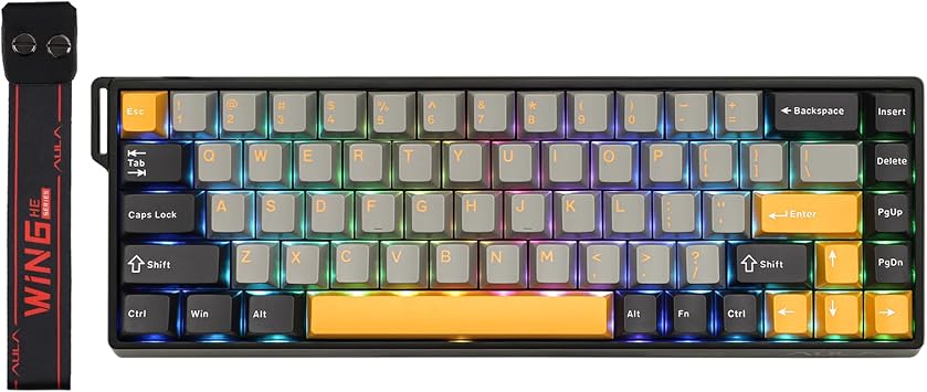 EPOMAKER AULA WIN68 MAX HE MAGNETIC KEYBOARD, Adjustable Working Point, Hole Effect Keyboard with 0.3ms Ultra-Low Latency, 65% Compact Layout, Wired Connection, 8000Hz Polling Rate, Hot Swapping, Works with both Win/Mac Grey&Yellow