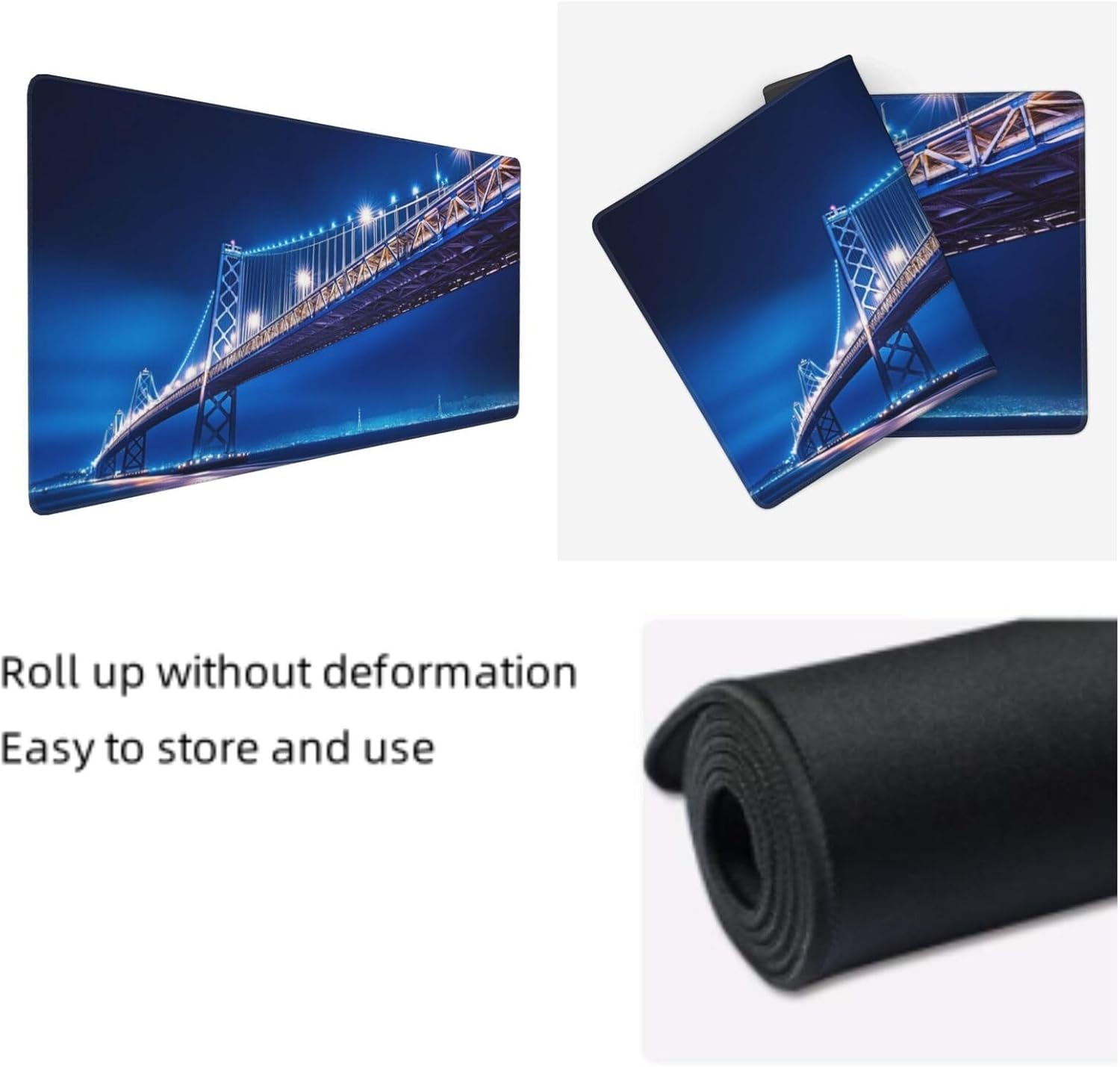 マウスパッド 青 XXL 600 x 400 x 4mm 橋 大型ゲーミング エッジステッチ 滑り止めゴム台座 オフィス適用 デスク