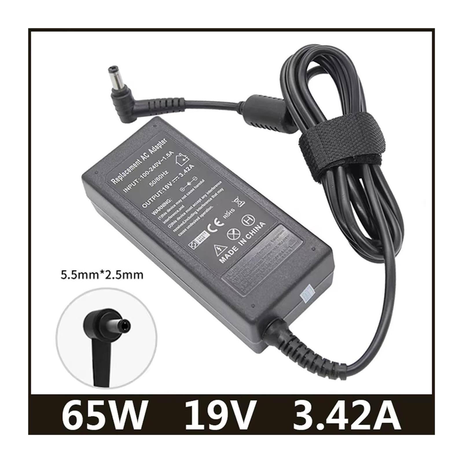 Adaptador De Cargador De Vuelta De CA De 19V, 3,42a, 65W, 5,5x2,5mm, Compatible con ASUS,X550C A450C Y481C V85 A52F X450 X450L X550V X501LA X551C X555 Power(with BR Plug)