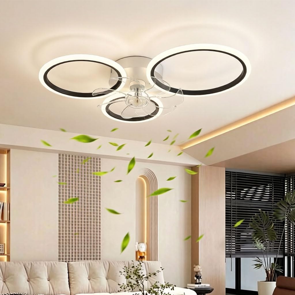LED Dimmerabile Plafoniera Con Ventilatore Moderno Creatività Doppio Anello Lampada Da Soffitto Ventilatore Silenzioso Ultra-Sottile Soggiorno Camera Da Letto Fan Luci Illuminazione, Ø78cm