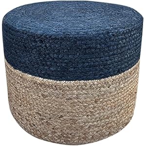 Jute Pouf Ottoman | Footrest Pouf | Hand Braided - Round Boho Pouffe - for Living Room, Bedroom, Nursery (18"x18"x12") Navy Jute Pouf Ottoman Footrest Pouf Hand Braided Round Boho Pouffe for Living Room Bedroom Nursery 18x18x12 Navy