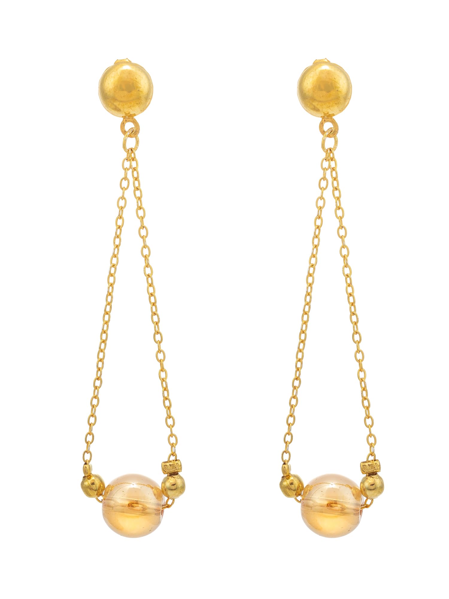 Modern Geometric Chain Drop Earrings | Gold Plated Brass Transparent Amber Bead Danglers for Women & Girls | Minimal Trendy Fashion Jewelry | Ideal Gift Choice (ER4277)-image-15